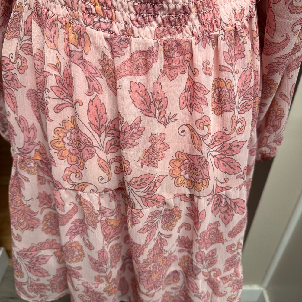Joe Fresh x Roxy Earle Pink Floral Long-Sleeve Smocked Mini Dress L - Picture 7 of 11